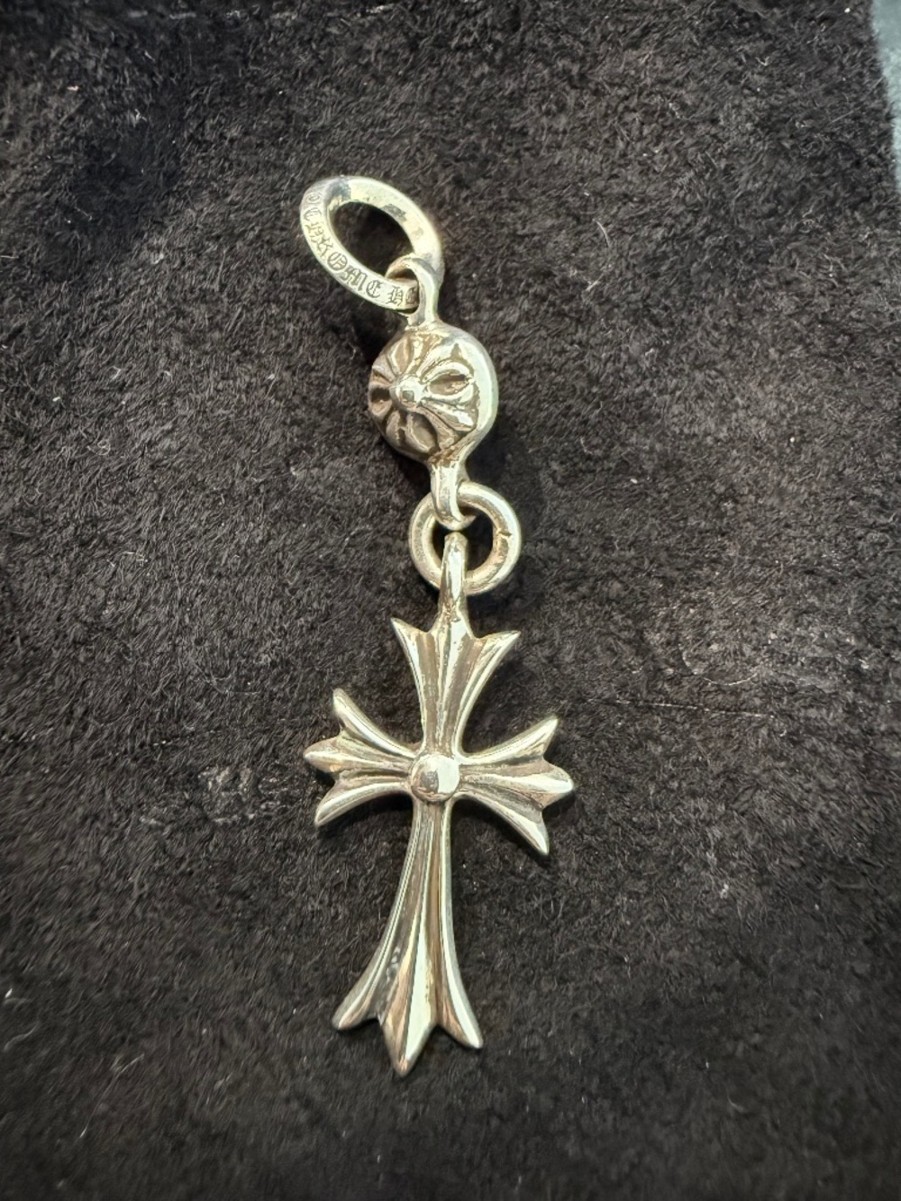 Chrome Hearts 1 Ball Tiny CH Cross Pendant Necklace â Sterling Silver â With Cha